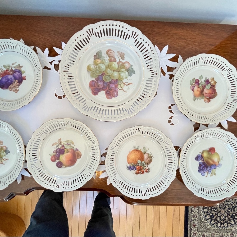 Vintage Schwazenhammer German Porcelain Cheese & Fruit Plates with Serving Plate